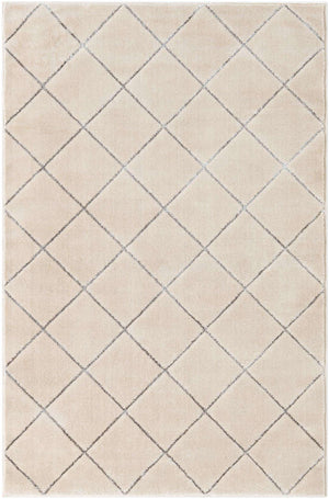 White and Silver 4' 1 x 6' 1 Vogue Geo Rectangle Area Rug Geometric Glam Style Shiny Accents Carpet Mat for Unique Interior Design & Home Decor for Sale at Rug Engine