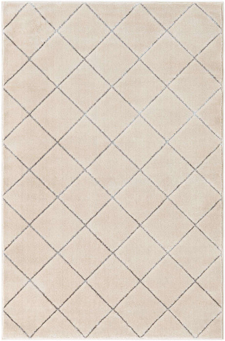 White and Silver 4' 1 x 6' 1 Vogue Geo Rectangle Area Rug Geometric Glam Style Shiny Accents Carpet Mat for Unique Interior Design & Home Decor for Sale at Rug Engine