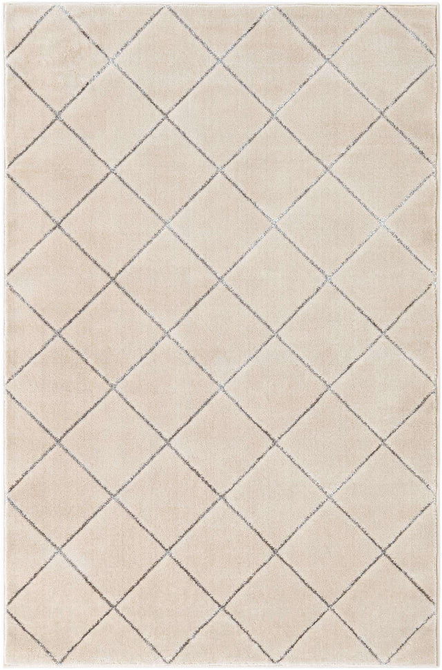 White and Silver 4' 1 x 6' 1 Vogue Geo Rectangle Area Rug Geometric Glam Style Shiny Accents Carpet Mat for Unique Interior Design & Home Decor for Sale at Rug Engine