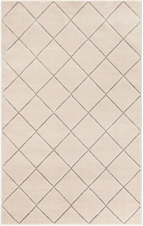 White and Silver 5' 3 x 8' Vogue Geo Rectangle Area Rug Geometric Glam Style Shiny Accents Carpet Mat for Unique Interior Design & Home Decor for Sale at Rug Engine