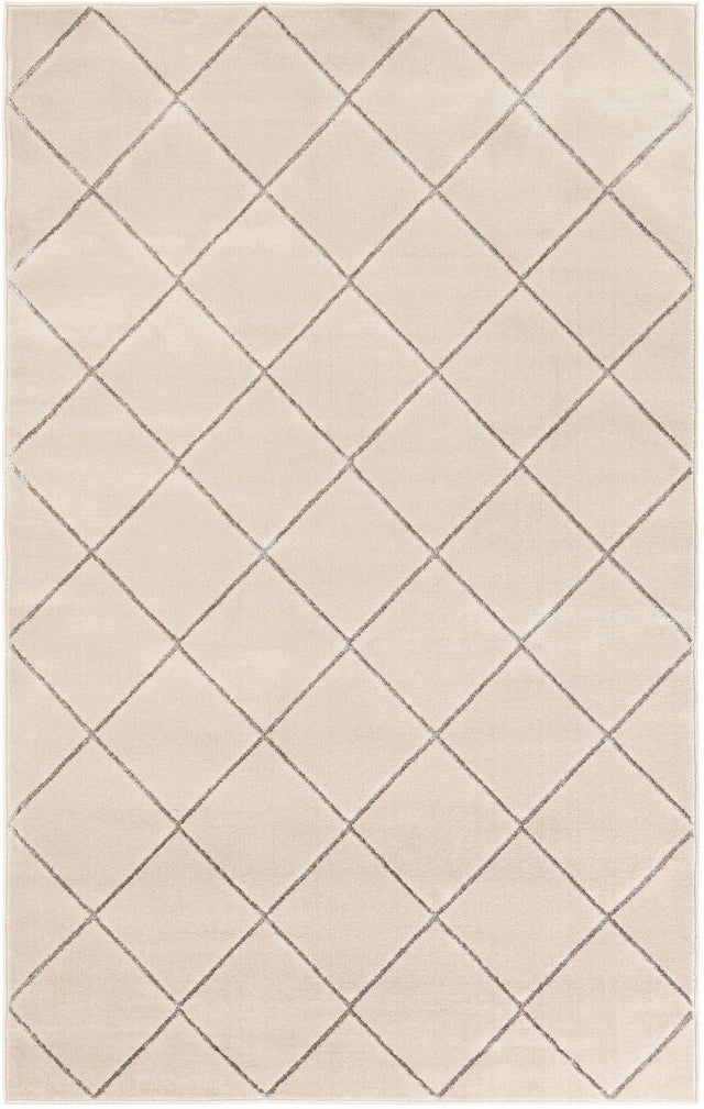 White and Silver 5' 3 x 8' Vogue Geo Rectangle Area Rug Geometric Glam Style Shiny Accents Carpet Mat for Unique Interior Design & Home Decor for Sale at Rug Engine