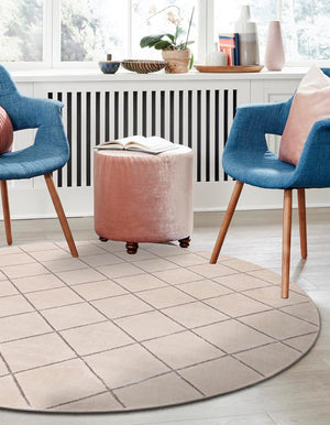 White and Silver 3' 1 x 3' 1 Vogue Geo Round Area Rug Geometric Glam Style Shiny Accents Carpet Mat for Unique Interior Design & Home Decor for Sale at Rug Engine
