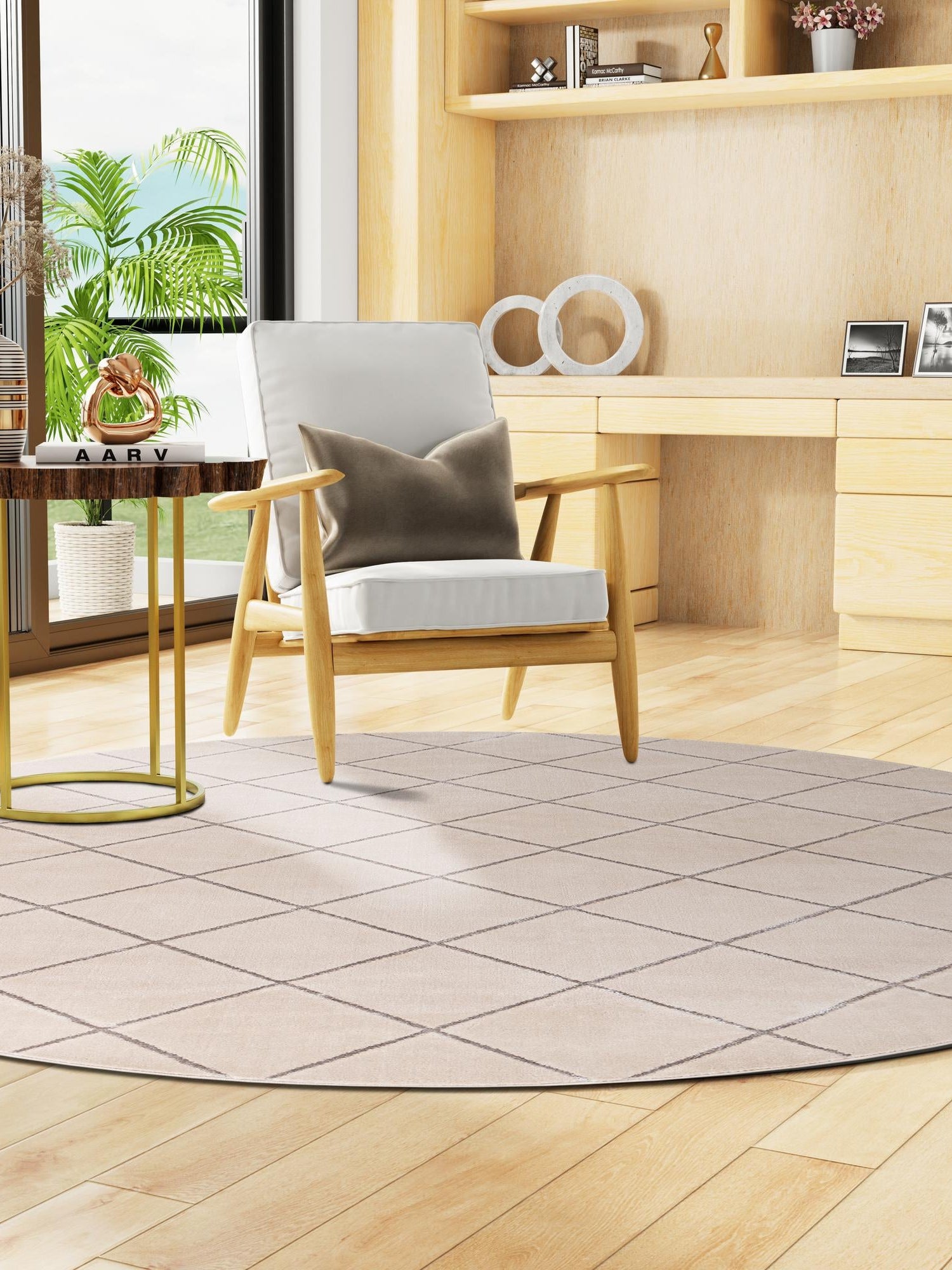 White and Silver 3' 1 x 3' 1 Vogue Geo Round Area Rug Geometric Glam Style Shiny Accents Carpet Mat for Unique Interior Design & Home Decor for Sale at Rug Engine