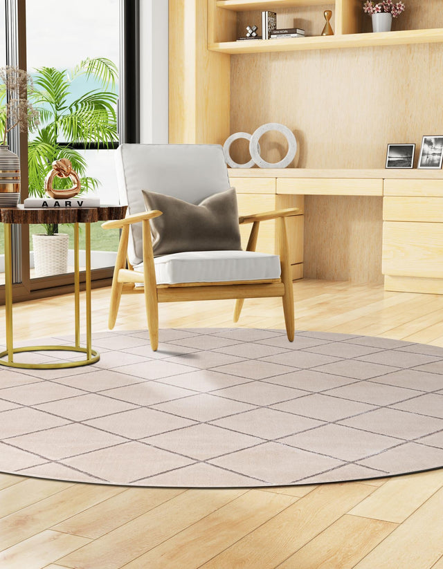 White and Silver 3' 1 x 3' 1 Vogue Geo Round Area Rug Geometric Glam Style Shiny Accents Carpet Mat for Unique Interior Design & Home Decor for Sale at Rug Engine