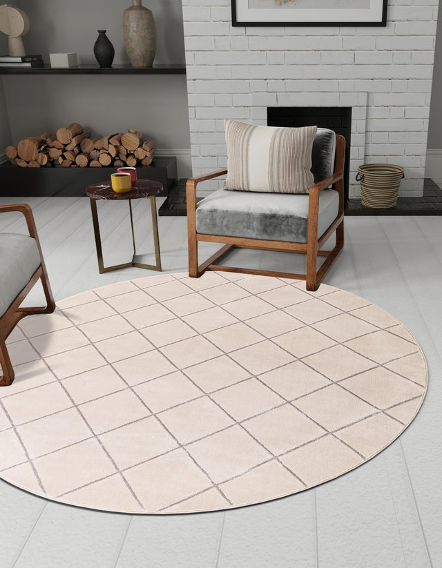 White and Silver 10' x 10' Vogue Geo Round Area Rug Geometric Glam Style Shiny Accents Carpet Mat for Unique Interior Design & Home Decor for Sale at Rug Engine