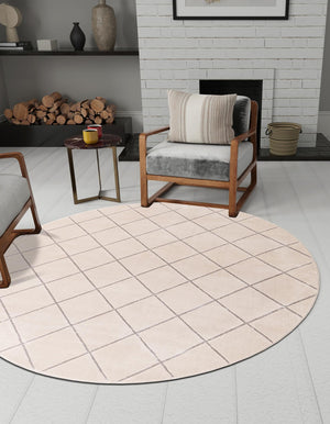 White and Silver 3' 1 x 3' 1 Vogue Geo Round Area Rug Geometric Glam Style Shiny Accents Carpet Mat for Unique Interior Design & Home Decor for Sale at Rug Engine