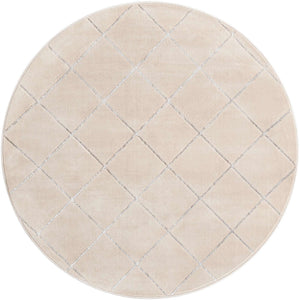White and Silver 6' 1 x 6' 1 Vogue Geo Round Area Rug Geometric Glam Style Shiny Accents Carpet Mat for Unique Interior Design & Home Decor for Sale at Rug Engine