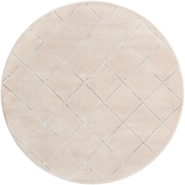 White and Silver 6' 1 x 6' 1 Vogue Geo Round Area Rug Geometric Glam Style Shiny Accents Carpet Mat for Unique Interior Design & Home Decor for Sale at Rug Engine