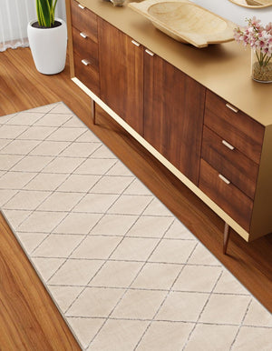 White and Silver 2' x 5' 1 Vogue Geo Runner Area Rug Geometric Glam Style Shiny Accents Carpet Mat for Unique Interior Design & Home Decor for Sale at Rug Engine