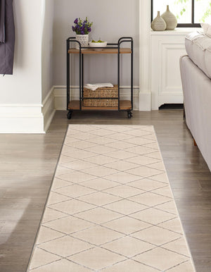 White and Silver 2' x 5' 1 Vogue Geo Runner Area Rug Geometric Glam Style Shiny Accents Carpet Mat for Unique Interior Design & Home Decor for Sale at Rug Engine