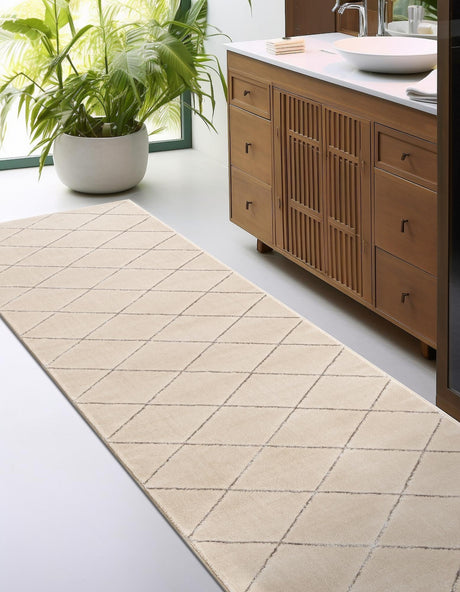 White and Silver 2' x 5' 1 Vogue Geo Runner Area Rug Geometric Glam Style Shiny Accents Carpet Mat for Unique Interior Design & Home Decor for Sale at Rug Engine