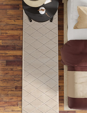 White and Silver 2' x 8' Vogue Geo Runner Area Rug Geometric Glam Style Shiny Accents Carpet Mat for Unique Interior Design & Home Decor for Sale at Rug Engine