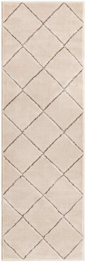 White and Silver 2' x 6' 1 Vogue Geo Runner Area Rug Geometric Glam Style Shiny Accents Carpet Mat for Unique Interior Design & Home Decor for Sale at Rug Engine