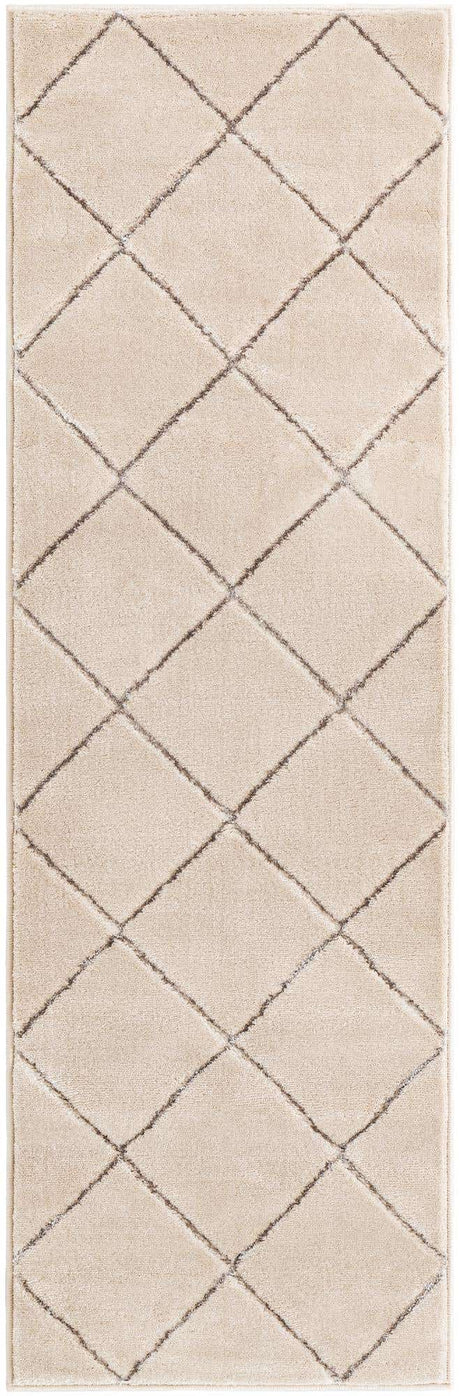 White and Silver 2' x 6' 1 Vogue Geo Runner Area Rug Geometric Glam Style Shiny Accents Carpet Mat for Unique Interior Design & Home Decor for Sale at Rug Engine