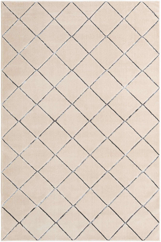 White and Silver 6' 1 x 9' Vogue Geo Rectangle Area Rug Geometric Glam Style Shiny Accents Carpet Mat for Unique Interior Design & Home Decor for Sale at Rug Engine