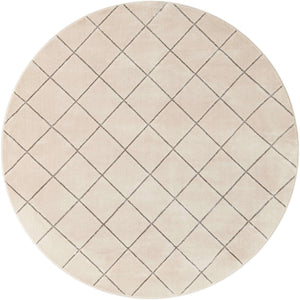 White and Silver 7' 10 x 7' 10 Vogue Geo Round Area Rug Geometric Glam Style Shiny Accents Carpet Mat for Unique Interior Design & Home Decor for Sale at Rug Engine