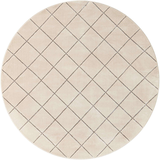 White and Silver 7' 10 x 7' 10 Vogue Geo Round Area Rug Geometric Glam Style Shiny Accents Carpet Mat for Unique Interior Design & Home Decor for Sale at Rug Engine