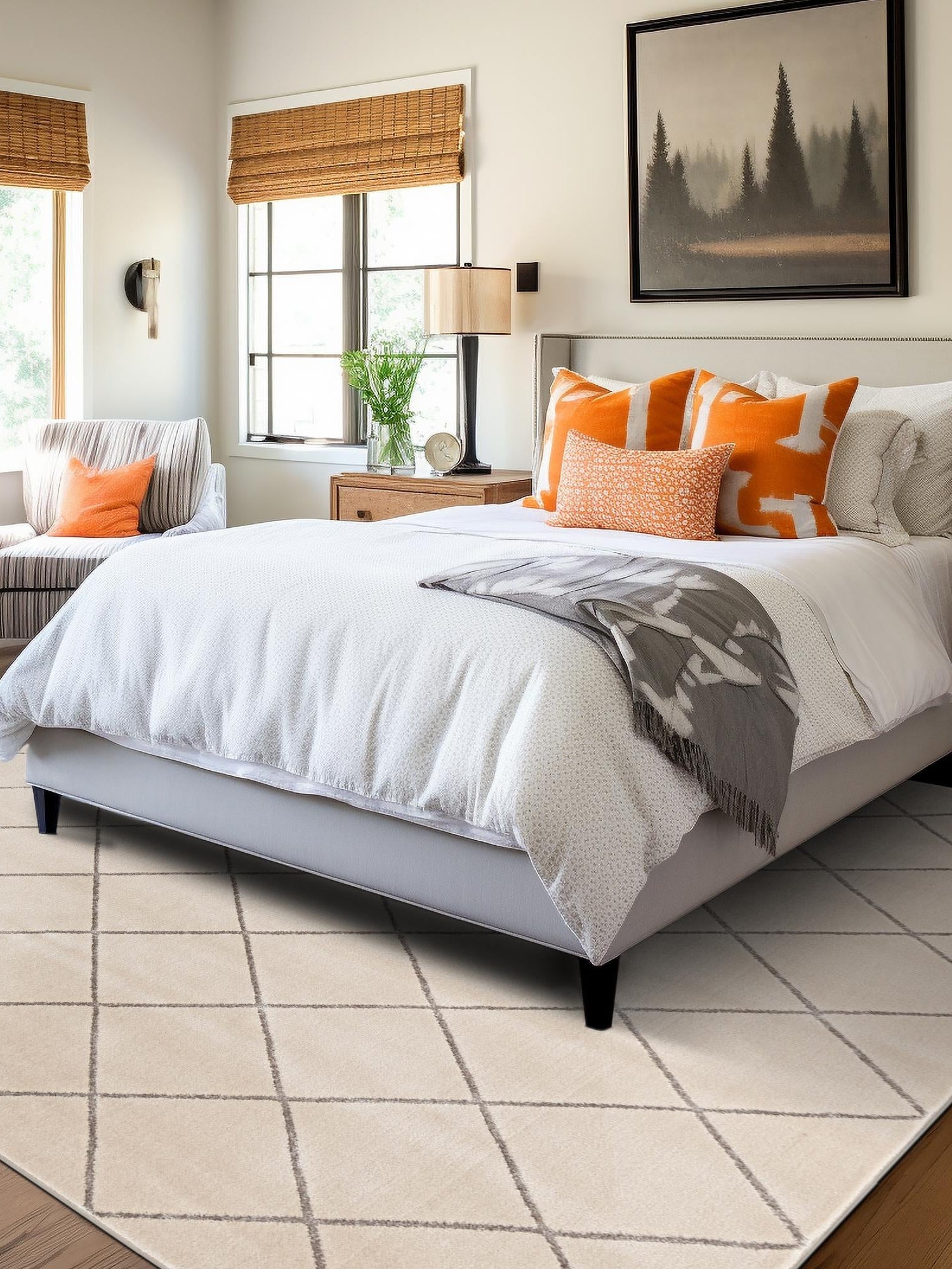 White and Silver 7' 10 x 7' 10 Vogue Geo Square Area Rug Geometric Glam Style Shiny Accents Carpet Mat for Unique Interior Design & Home Decor for Sale at Rug Engine