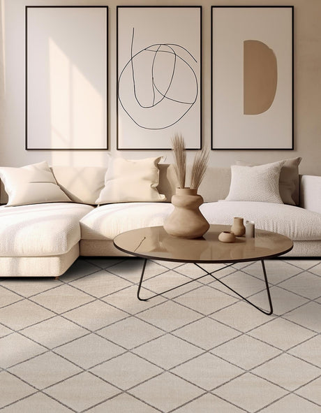 White and Silver 7' 10 x 7' 10 Vogue Geo Square Area Rug Geometric Glam Style Shiny Accents Carpet Mat for Unique Interior Design & Home Decor for Sale at Rug Engine