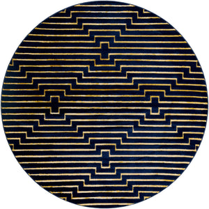 Navy Blue and Gold 10' x 10' Vogue Geo Round Area Rug Geometric Glam Style Shiny Accents Carpet Mat for Unique Interior Design & Home Decor for Sale at Rug Engine