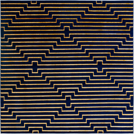 Navy Blue and Gold 10' x 10' Vogue Geo Square Area Rug Geometric Glam Style Shiny Accents Carpet Mat for Unique Interior Design & Home Decor for Sale at Rug Engine