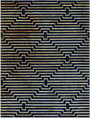 Navy Blue and Gold 10' x 13' 1 Vogue Geo Rectangle Area Rug Geometric Glam Style Shiny Accents Carpet Mat for Unique Interior Design & Home Decor for Sale at Rug Engine