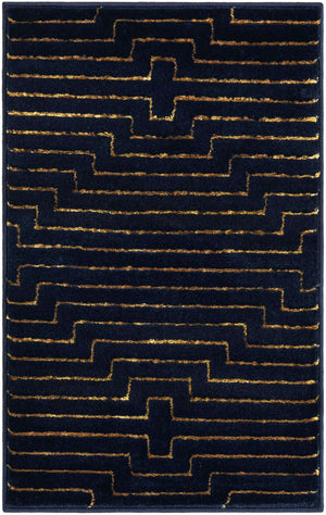 Navy Blue and Gold 2' x 3' 1 Vogue Geo Rectangle Area Rug Geometric Glam Style Shiny Accents Carpet Mat for Unique Interior Design & Home Decor for Sale at Rug Engine