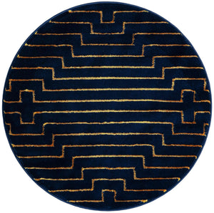 Navy Blue and Gold 3' 1 x 3' 1 Vogue Geo Round Area Rug Geometric Glam Style Shiny Accents Carpet Mat for Unique Interior Design & Home Decor for Sale at Rug Engine