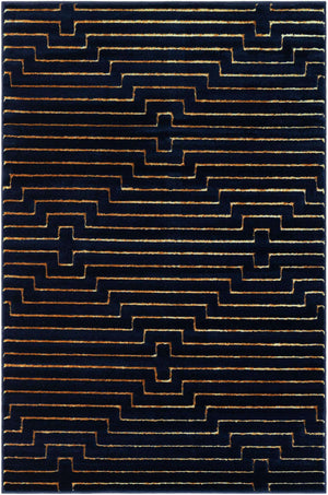 Navy Blue and Gold 4' 1 x 6' 1 Vogue Geo Rectangle Area Rug Geometric Glam Style Shiny Accents Carpet Mat for Unique Interior Design & Home Decor for Sale at Rug Engine
