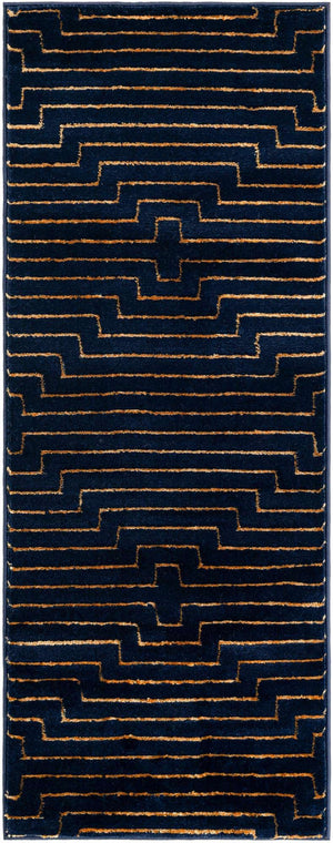 Navy Blue and Gold 2' x 5' 1 Vogue Geo Runner Area Rug Geometric Glam Style Shiny Accents Carpet Mat for Unique Interior Design & Home Decor for Sale at Rug Engine