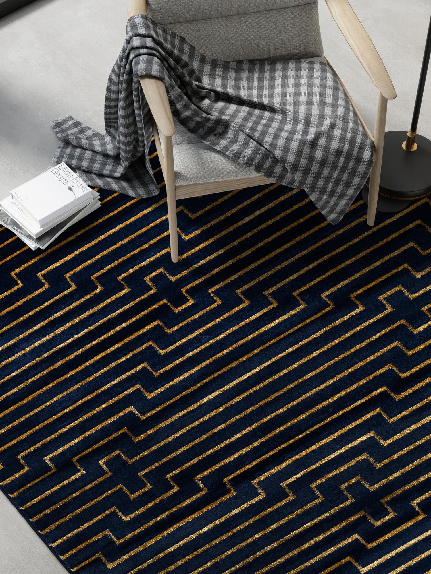 Navy Blue and Gold 2' x 3' 1 Vogue Geo Rectangle Area Rug Geometric Glam Style Shiny Accents Carpet Mat for Unique Interior Design & Home Decor for Sale at Rug Engine