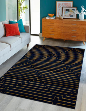 Navy Blue and Gold 9' x 12' Vogue Geo Rectangle Area Rug Geometric Glam Style Shiny Accents Carpet Mat for Unique Interior Design & Home Decor for Sale at Rug Engine