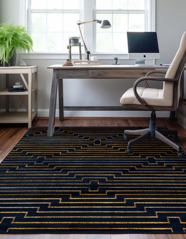 Navy Blue and Gold 10' x 13' 1 Vogue Geo Rectangle Area Rug Geometric Glam Style Shiny Accents Carpet Mat for Unique Interior Design & Home Decor for Sale at Rug Engine