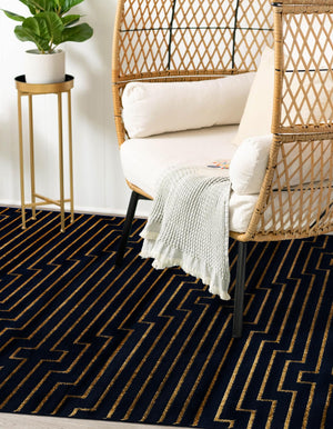 Navy Blue and Gold 2' x 3' 1 Vogue Geo Rectangle Area Rug Geometric Glam Style Shiny Accents Carpet Mat for Unique Interior Design & Home Decor for Sale at Rug Engine