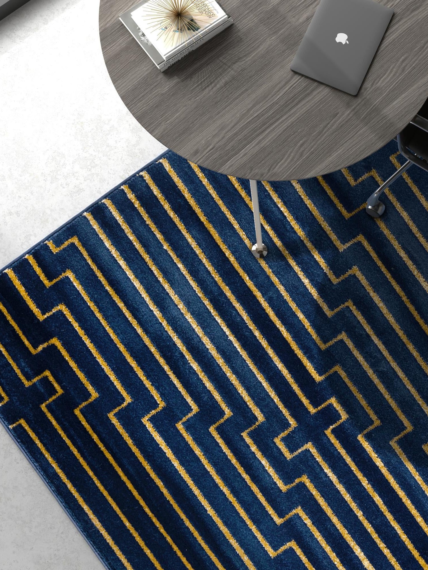 Navy Blue and Gold 5' 3 x 7' 1 Vogue Geo Rectangle Area Rug Geometric Glam Style Shiny Accents Carpet Mat for Unique Interior Design & Home Decor for Sale at Rug Engine