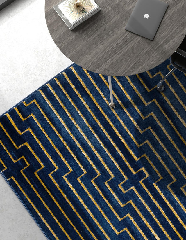 Navy Blue and Gold 5' 3 x 8' Vogue Geo Rectangle Area Rug Geometric Glam Style Shiny Accents Carpet Mat for Unique Interior Design & Home Decor for Sale at Rug Engine