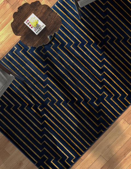 Navy Blue and Gold 10' x 13' 1 Vogue Geo Rectangle Area Rug Geometric Glam Style Shiny Accents Carpet Mat for Unique Interior Design & Home Decor for Sale at Rug Engine