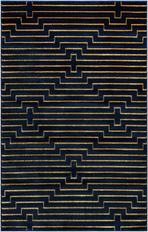 Navy Blue and Gold 5' 3 x 8' Vogue Geo Rectangle Area Rug Geometric Glam Style Shiny Accents Carpet Mat for Unique Interior Design & Home Decor for Sale at Rug Engine