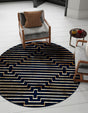 Navy Blue and Gold 6' 1 x 6' 1 Vogue Geo Round Area Rug Geometric Glam Style Shiny Accents Carpet Mat for Unique Interior Design & Home Decor for Sale at Rug Engine