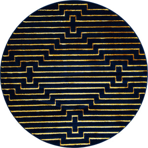 Navy Blue and Gold 6' 1 x 6' 1 Vogue Geo Round Area Rug Geometric Glam Style Shiny Accents Carpet Mat for Unique Interior Design & Home Decor for Sale at Rug Engine