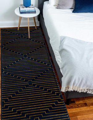 Navy Blue and Gold 2' x 5' 1 Vogue Geo Runner Area Rug Geometric Glam Style Shiny Accents Carpet Mat for Unique Interior Design & Home Decor for Sale at Rug Engine