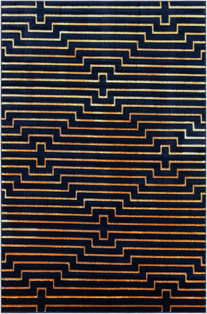Navy Blue and Gold 6' 1 x 9' Vogue Geo Rectangle Area Rug Geometric Glam Style Shiny Accents Carpet Mat for Unique Interior Design & Home Decor for Sale at Rug Engine