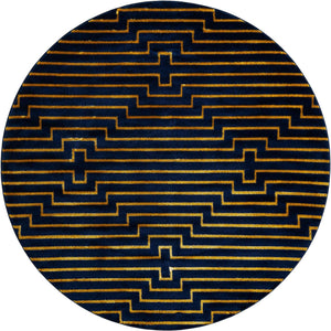 Navy Blue and Gold 7' 10 x 7' 10 Vogue Geo Round Area Rug Geometric Glam Style Shiny Accents Carpet Mat for Unique Interior Design & Home Decor for Sale at Rug Engine