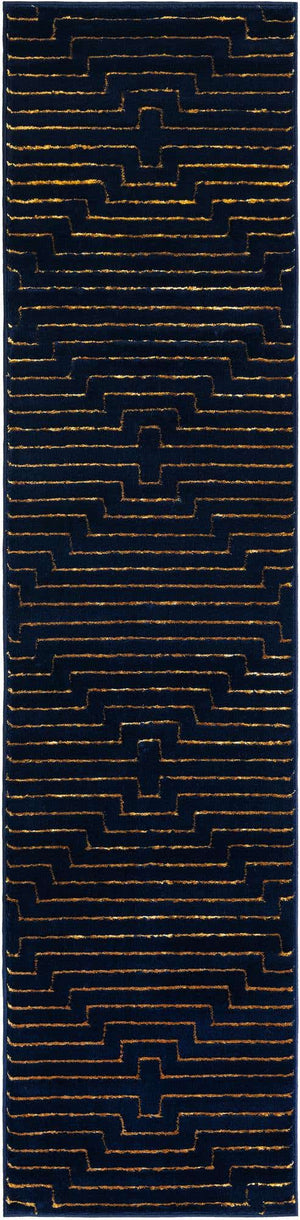 Navy Blue and Gold 2' x 8' Vogue Geo Runner Area Rug Geometric Glam Style Shiny Accents Carpet Mat for Unique Interior Design & Home Decor for Sale at Rug Engine