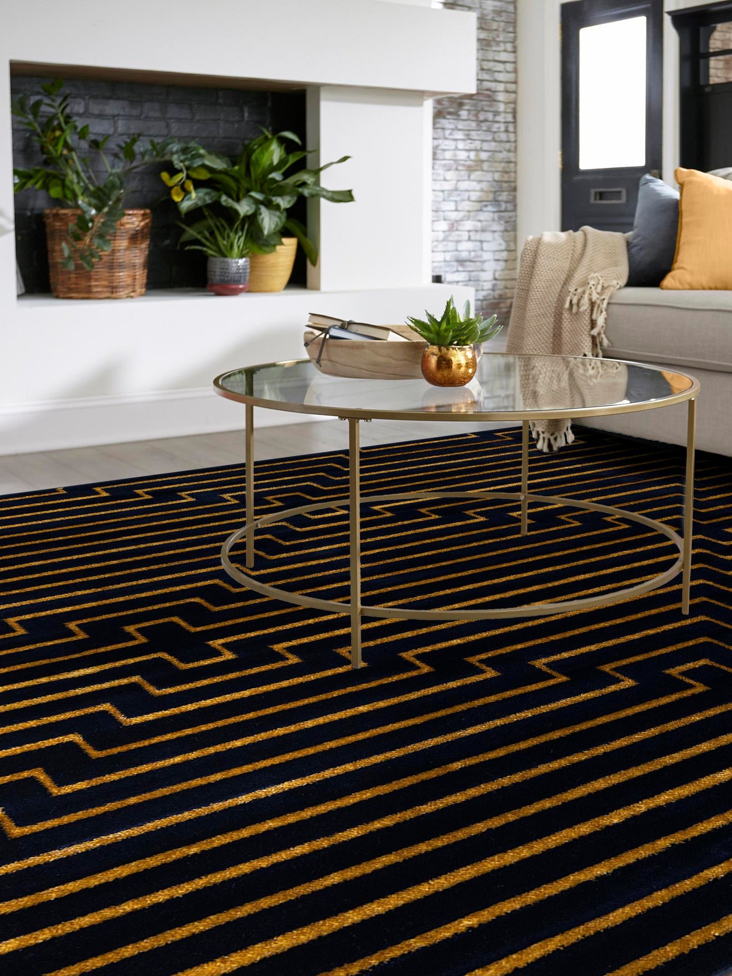 Navy Blue and Gold 7' 10 x 7' 10 Vogue Geo Square Area Rug Geometric Glam Style Shiny Accents Carpet Mat for Unique Interior Design & Home Decor for Sale at Rug Engine