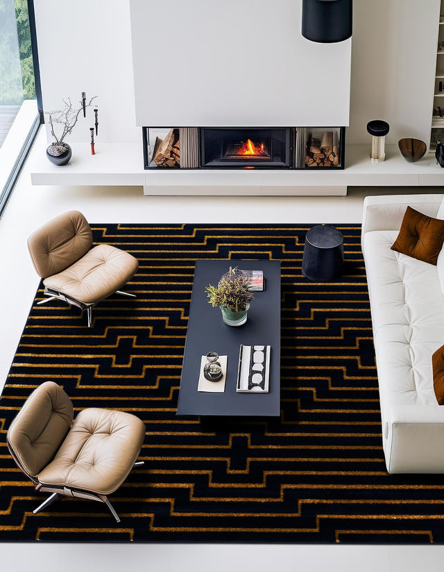 Navy Blue and Gold 10' x 10' Vogue Geo Square Area Rug Geometric Glam Style Shiny Accents Carpet Mat for Unique Interior Design & Home Decor for Sale at Rug Engine