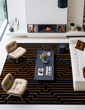Navy Blue and Gold 7' 10 x 7' 10 Vogue Geo Square Area Rug Geometric Glam Style Shiny Accents Carpet Mat for Unique Interior Design & Home Decor for Sale at Rug Engine