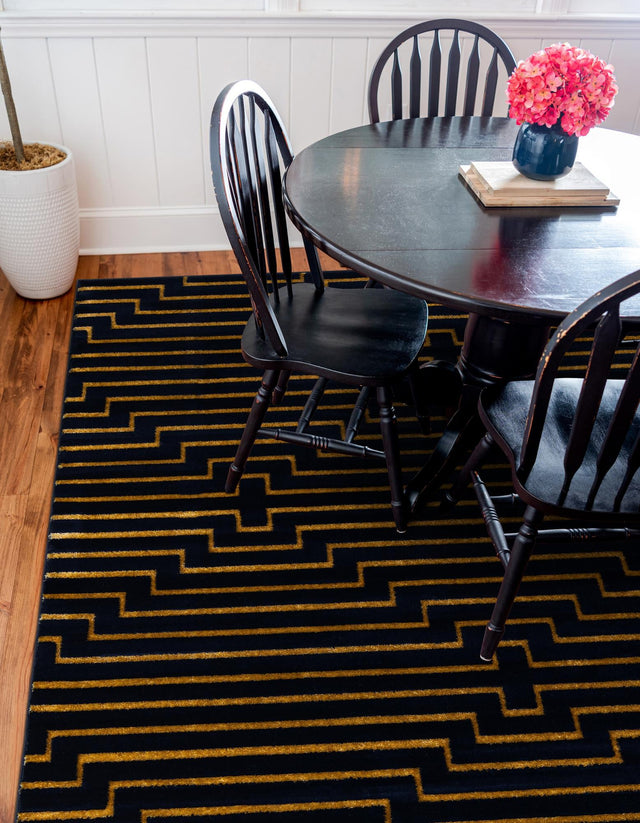 Navy Blue and Gold 7' 10 x 7' 10 Vogue Geo Square Area Rug Geometric Glam Style Shiny Accents Carpet Mat for Unique Interior Design & Home Decor for Sale at Rug Engine