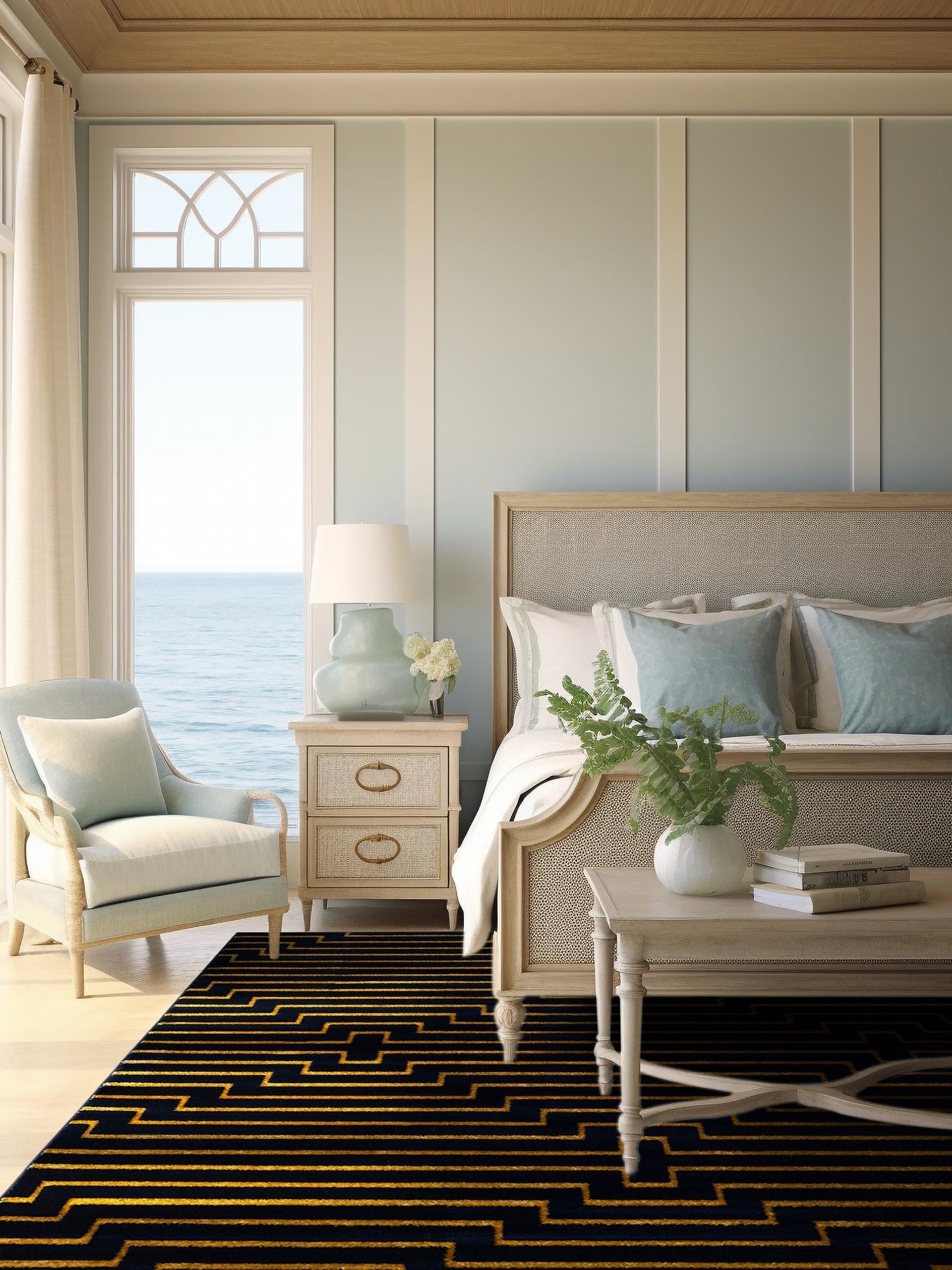 Navy Blue and Gold 7' 10 x 7' 10 Vogue Geo Square Area Rug Geometric Glam Style Shiny Accents Carpet Mat for Unique Interior Design & Home Decor for Sale at Rug Engine