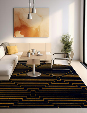 Navy Blue and Gold 10' x 10' Vogue Geo Square Area Rug Geometric Glam Style Shiny Accents Carpet Mat for Unique Interior Design & Home Decor for Sale at Rug Engine